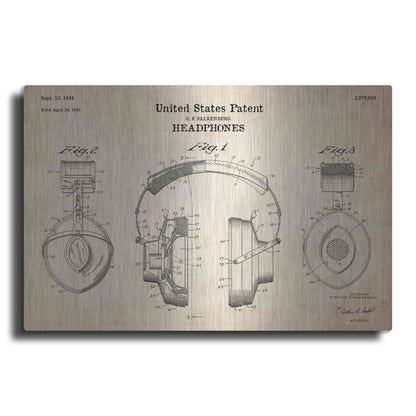 Luxe Metal Art 'Headphones Blueprint Patent Parchment' Metal Wall Art