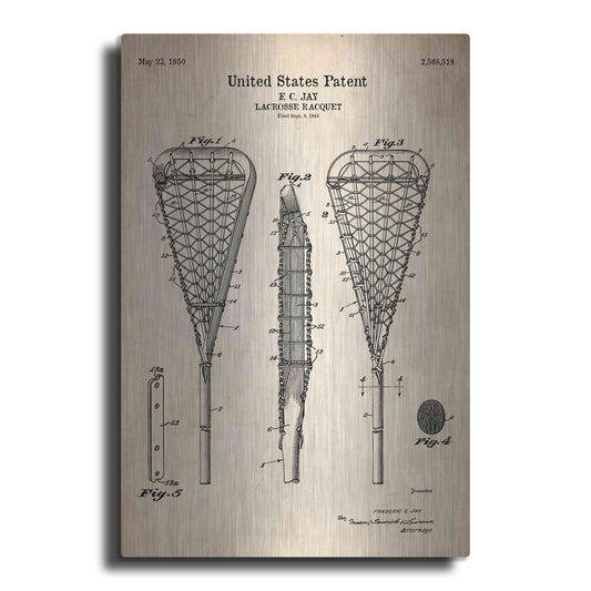 Luxe Metal Art 'Lacrosse Racquet Blueprint Patent Parchment' Metal Wall Art