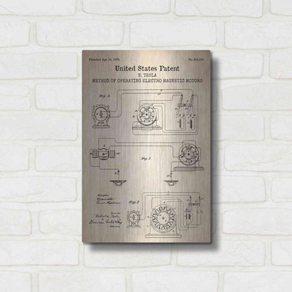 Luxe Metal Art 'Operating Tesla Motor Blueprint Patent Parchment' Metal Wall Art,12x16