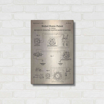 Luxe Metal Art 'Operating Tesla Motor Blueprint Patent Parchment' Metal Wall Art,16x24