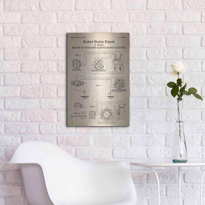 Luxe Metal Art 'Operating Tesla Motor Blueprint Patent Parchment' Metal Wall Art,16x24