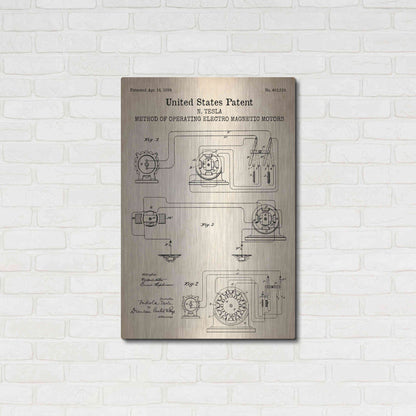 Luxe Metal Art 'Operating Tesla Motor Blueprint Patent Parchment' Metal Wall Art,24x36