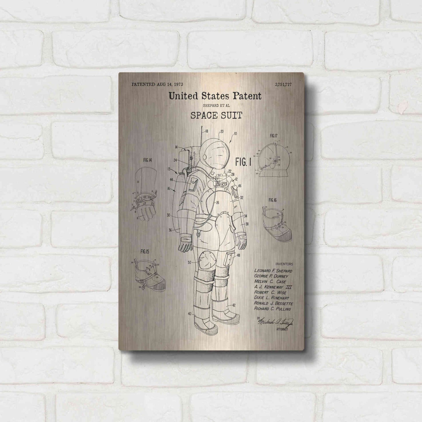 Luxe Metal Art 'Space Suit Blueprint Patent Parchment' Metal Wall Art,12x16