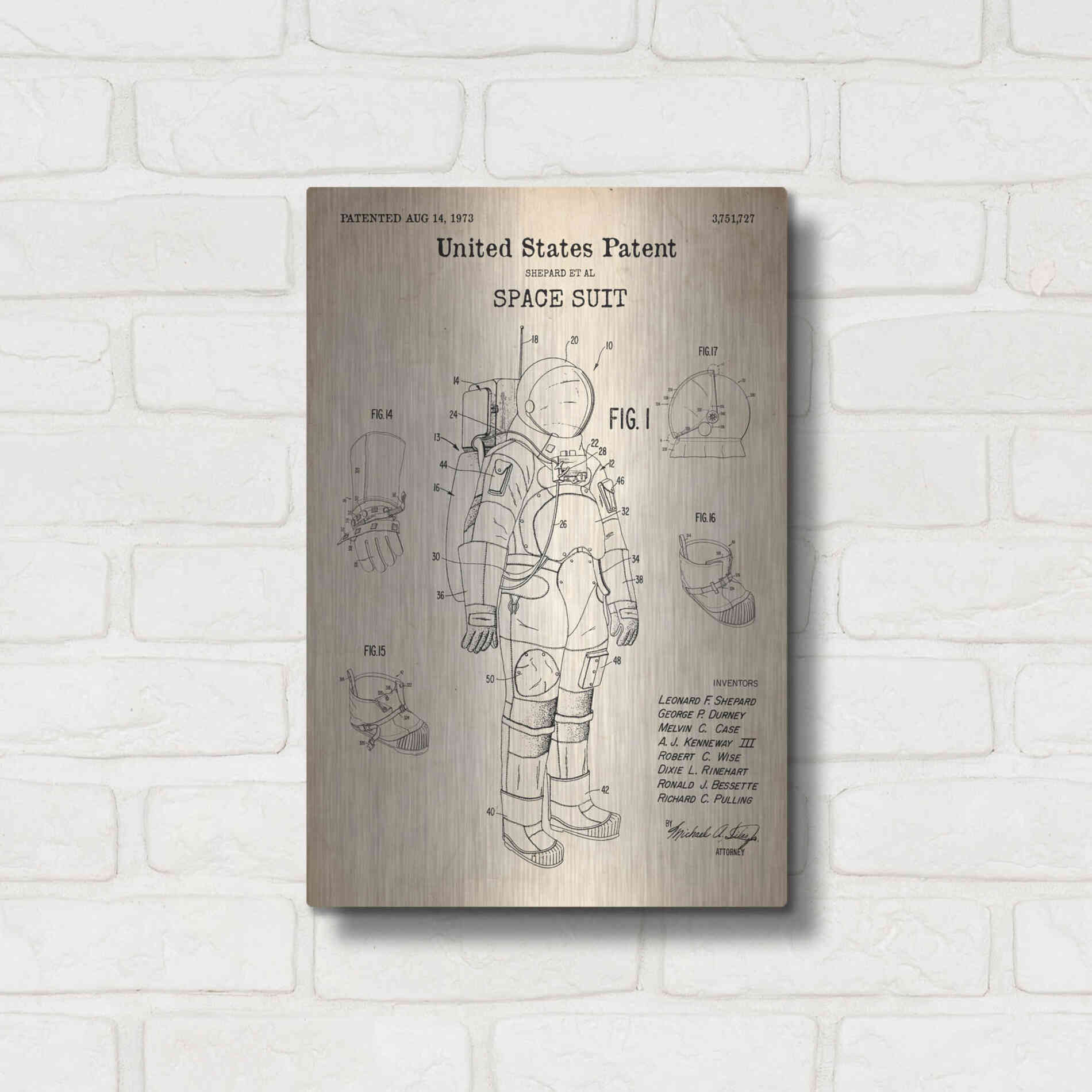 Luxe Metal Art 'Space Suit Blueprint Patent Parchment' Metal Wall Art,12x16