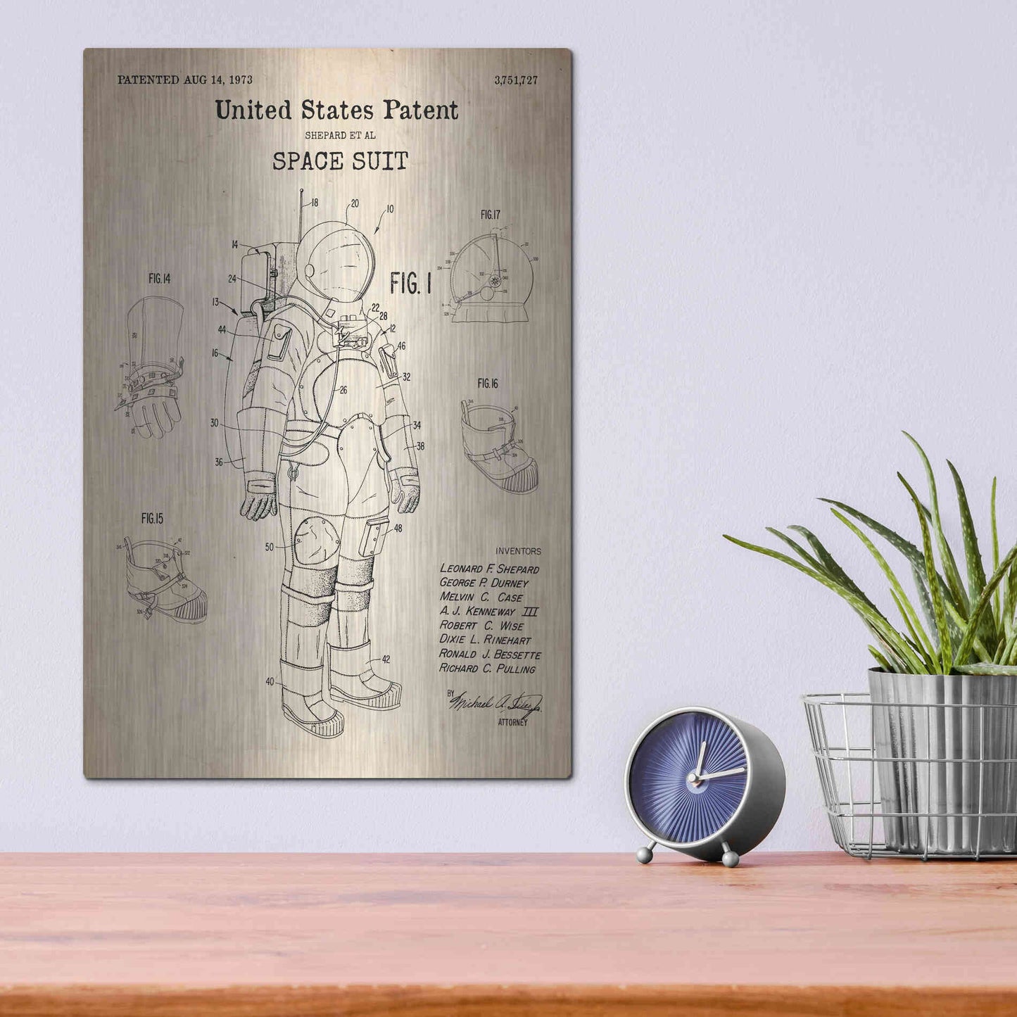 Luxe Metal Art 'Space Suit Blueprint Patent Parchment' Metal Wall Art,12x16