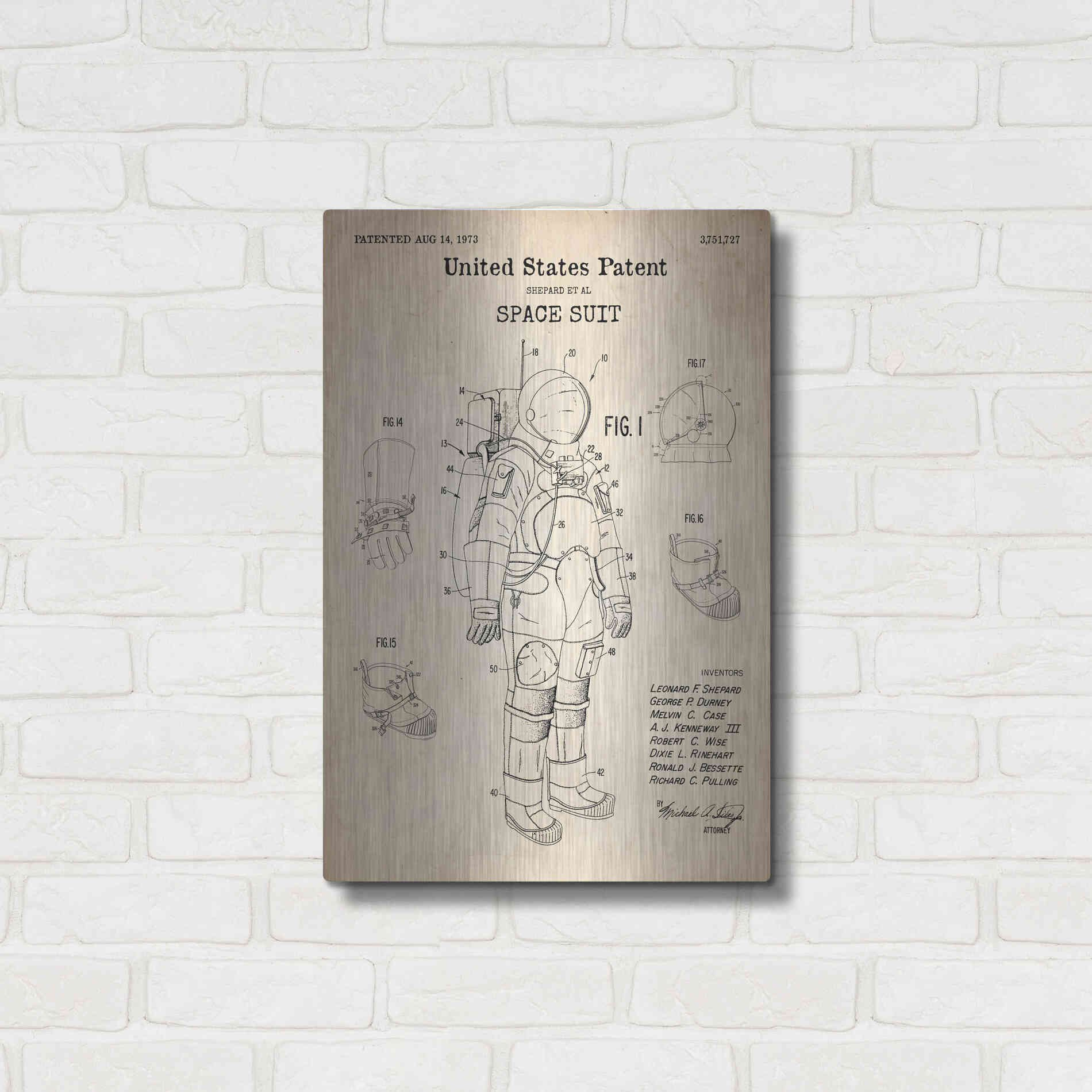 Luxe Metal Art 'Space Suit Blueprint Patent Parchment' Metal Wall Art,16x24