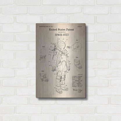 Luxe Metal Art 'Space Suit Blueprint Patent Parchment' Metal Wall Art,16x24