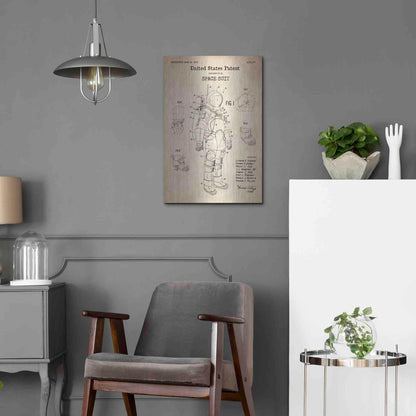 Luxe Metal Art 'Space Suit Blueprint Patent Parchment' Metal Wall Art,16x24