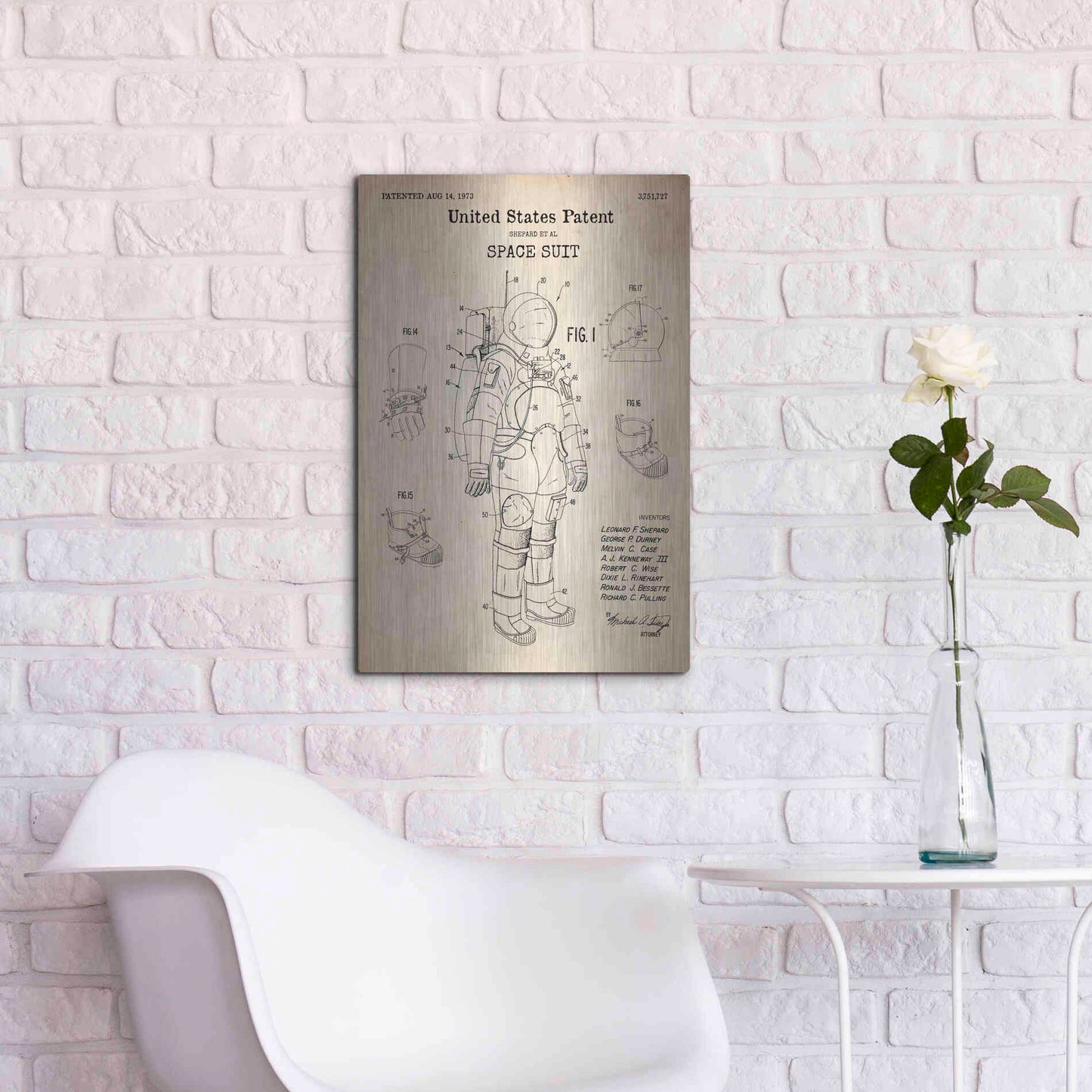 Luxe Metal Art 'Space Suit Blueprint Patent Parchment' Metal Wall Art,16x24