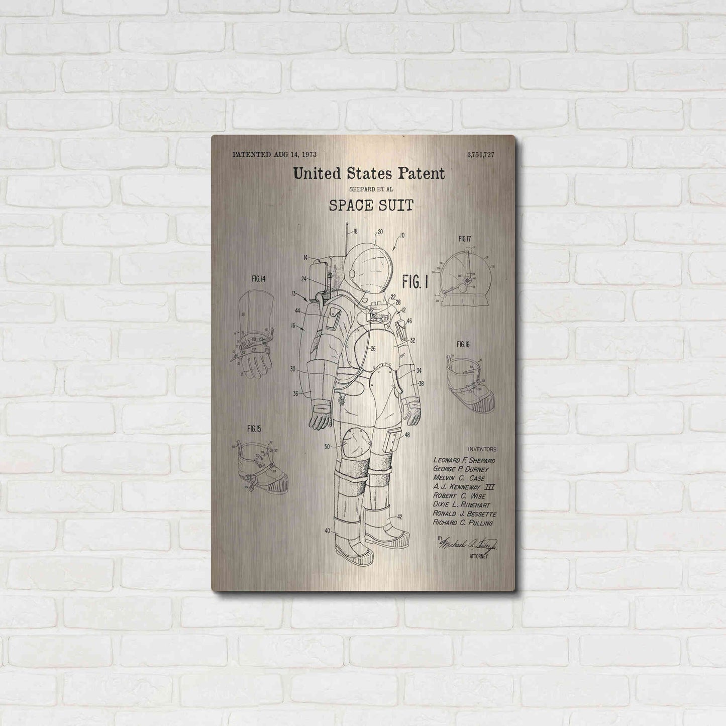 Luxe Metal Art 'Space Suit Blueprint Patent Parchment' Metal Wall Art,24x36