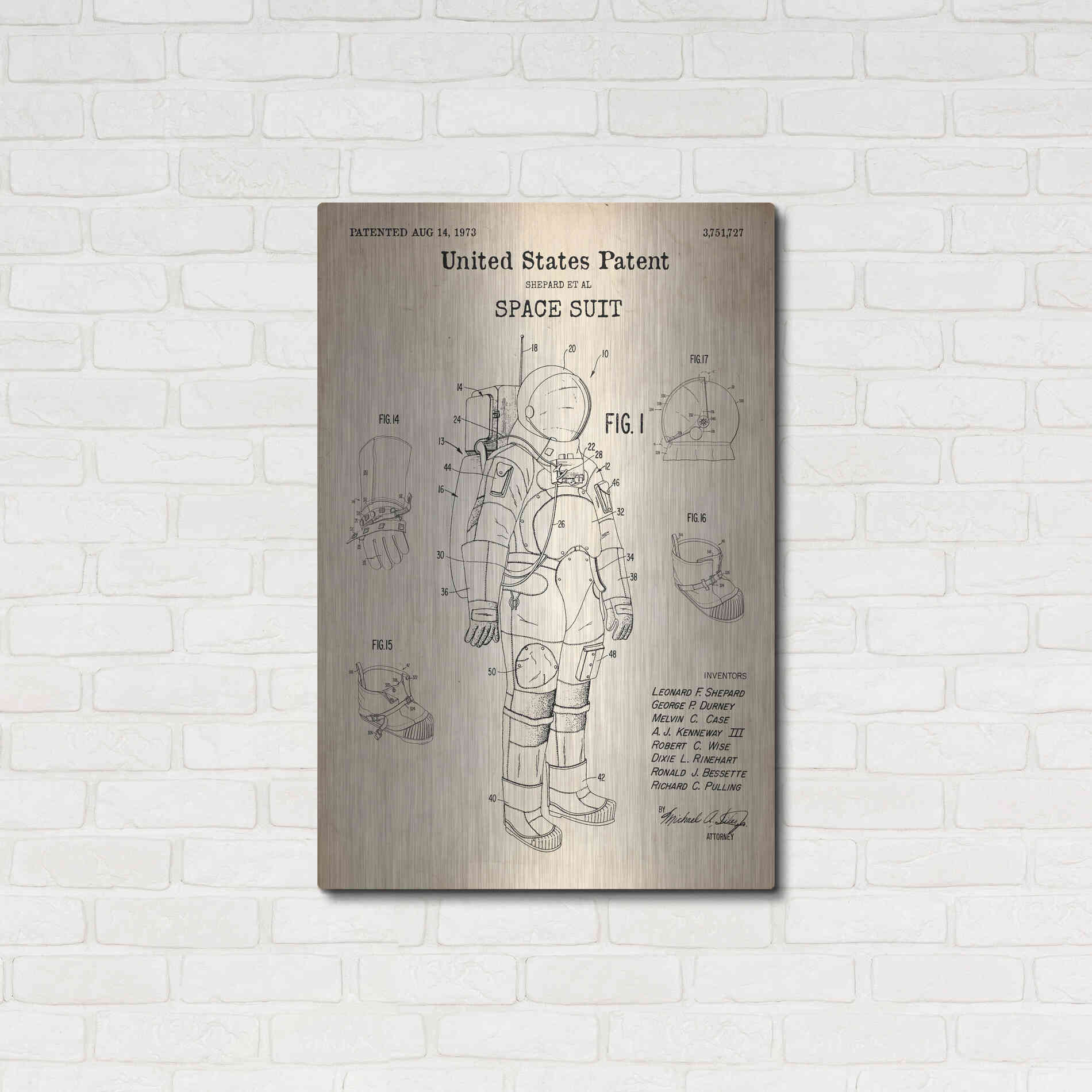 Luxe Metal Art 'Space Suit Blueprint Patent Parchment' Metal Wall Art,24x36