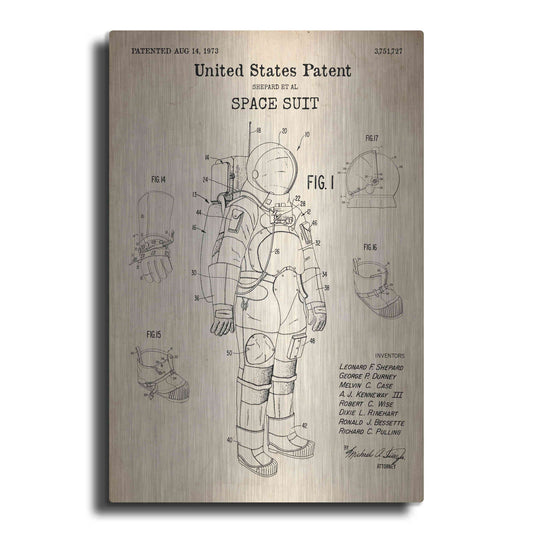 Luxe Metal Art 'Space Suit Blueprint Patent Parchment' Metal Wall Art