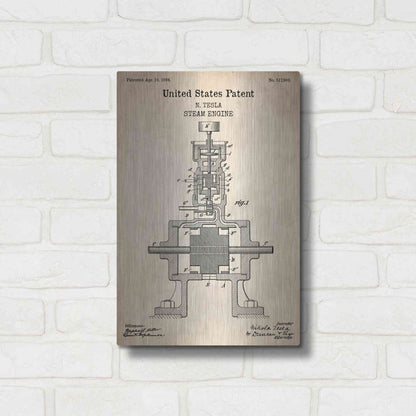 Luxe Metal Art 'Tesla Steam Engine Blueprint Patent Parchment' Metal Wall Art,12x16