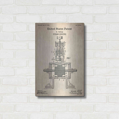 Luxe Metal Art 'Tesla Steam Engine Blueprint Patent Parchment' Metal Wall Art,16x24