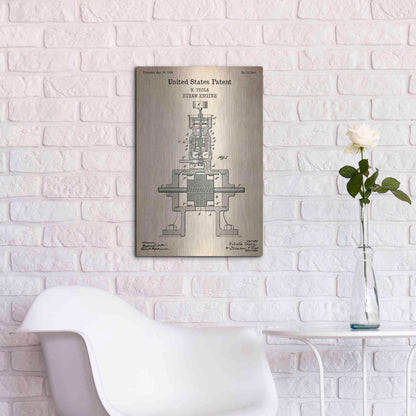 Luxe Metal Art 'Tesla Steam Engine Blueprint Patent Parchment' Metal Wall Art,16x24