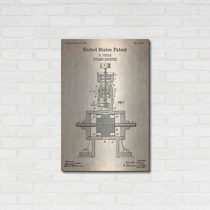 Luxe Metal Art 'Tesla Steam Engine Blueprint Patent Parchment' Metal Wall Art,24x36