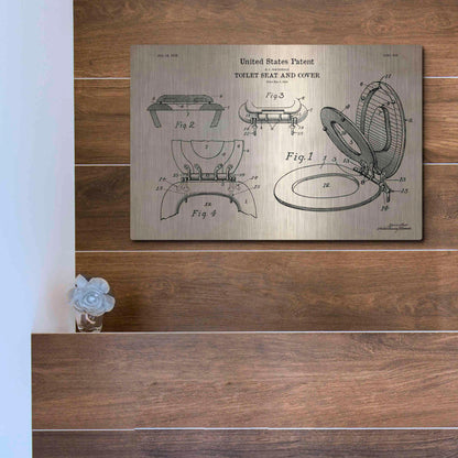 Luxe Metal Art 'Toilet Seat Cover Blueprint Patent Parchment' Metal Wall Art,16x12