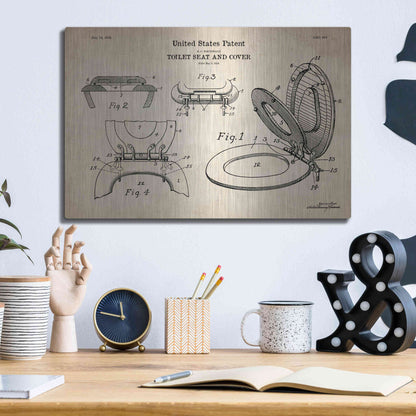 Luxe Metal Art 'Toilet Seat Cover Blueprint Patent Parchment' Metal Wall Art,16x12