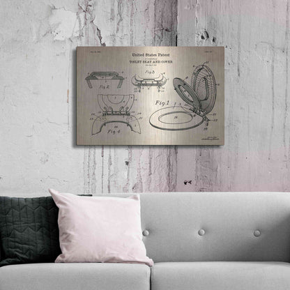 Luxe Metal Art 'Toilet Seat Cover Blueprint Patent Parchment' Metal Wall Art,36x24