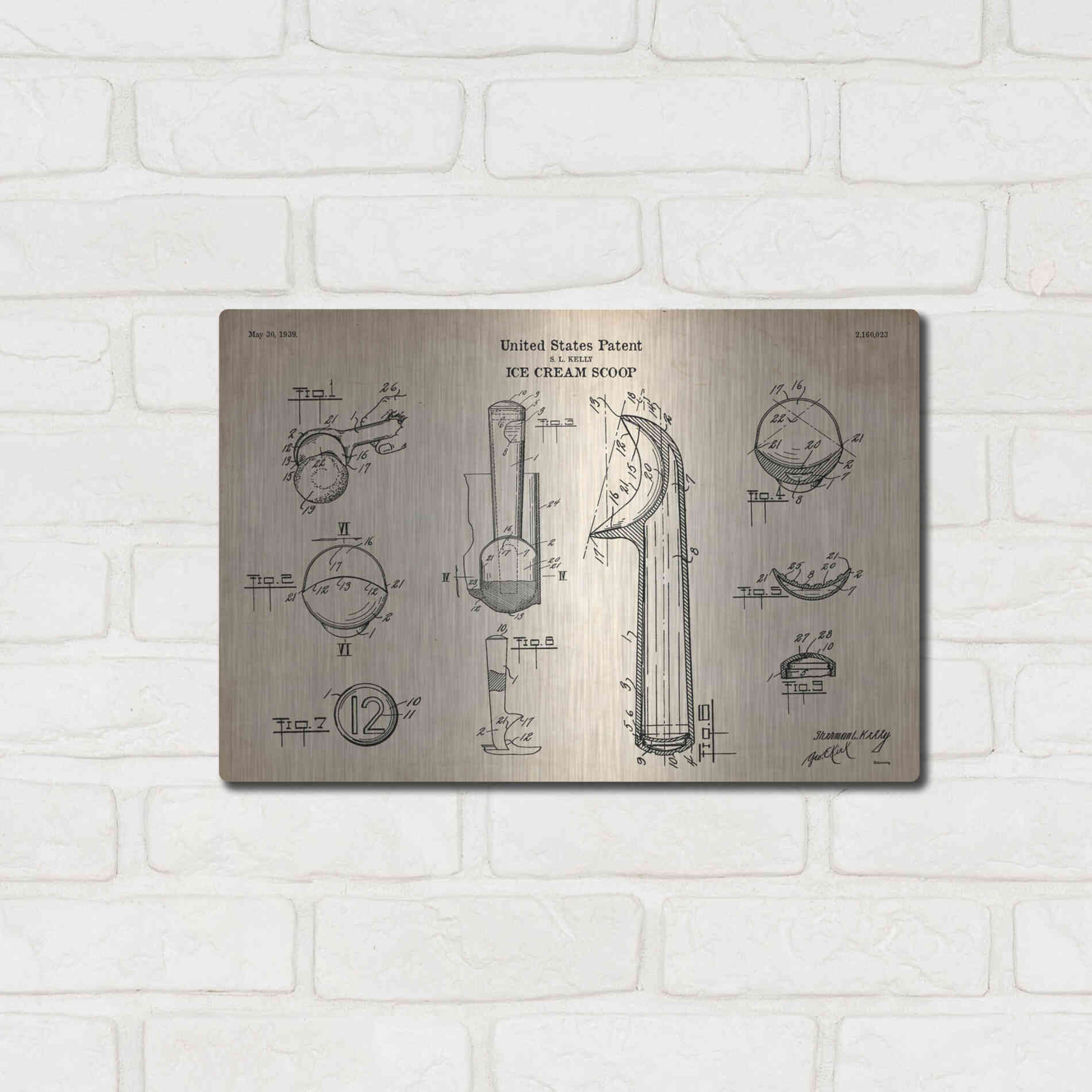 Luxe Metal Art 'Ice Cream Scoop Blueprint Patent Parchment' Metal Wall Art,16x12