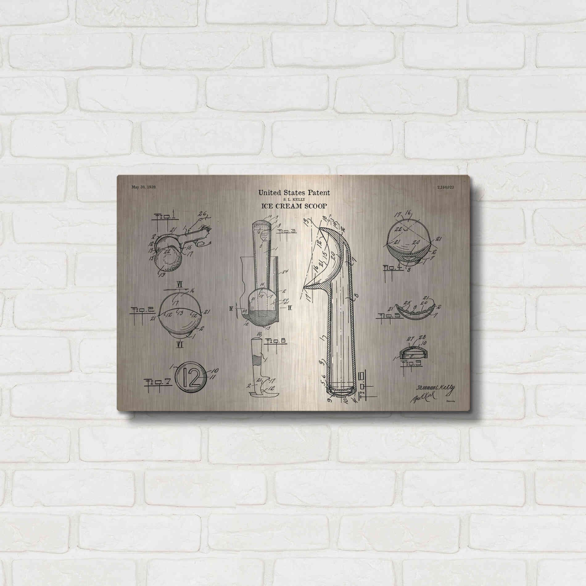 Luxe Metal Art 'Ice Cream Scoop Blueprint Patent Parchment' Metal Wall Art,24x16