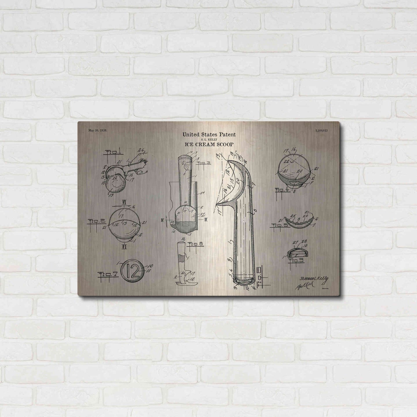 Luxe Metal Art 'Ice Cream Scoop Blueprint Patent Parchment' Metal Wall Art,36x24