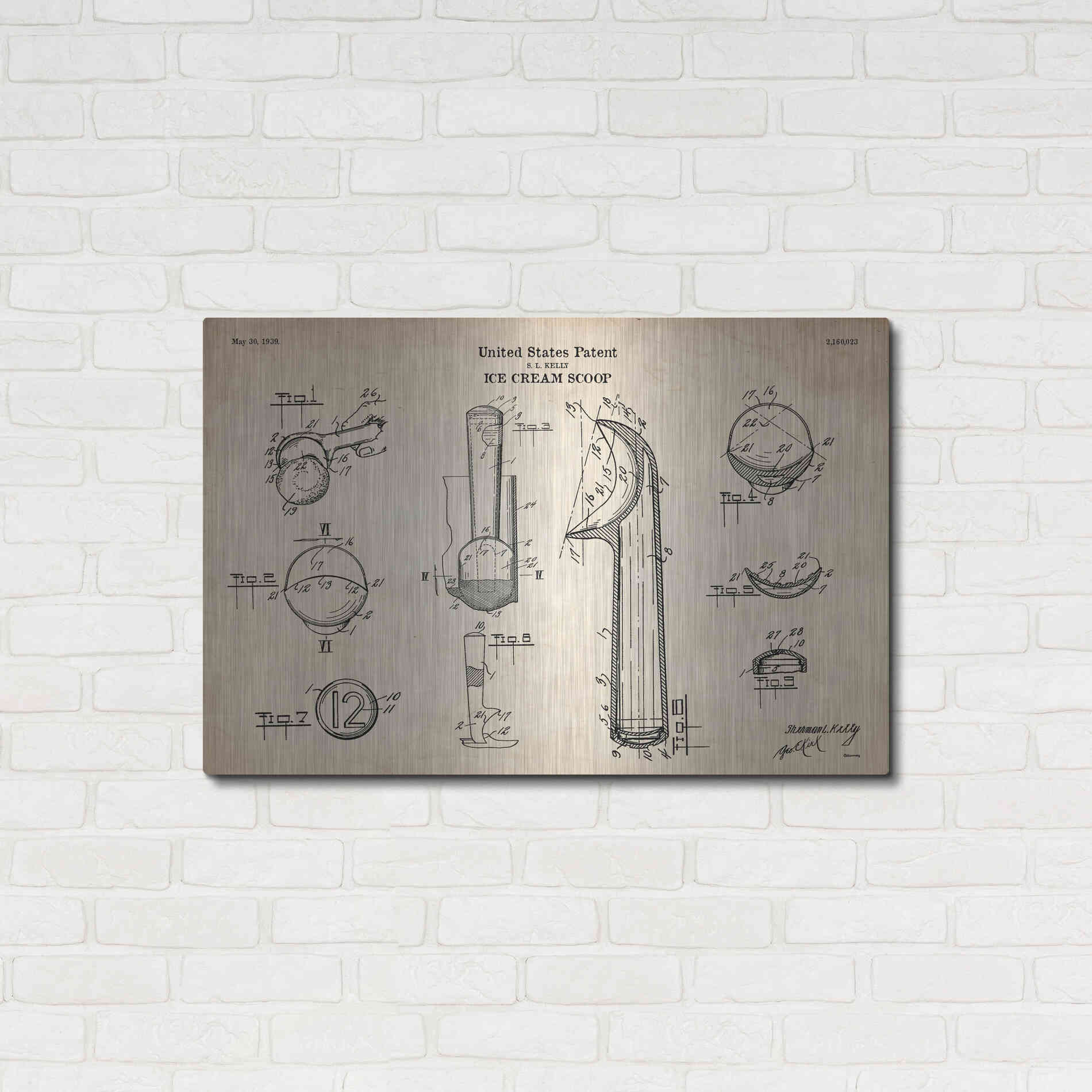Luxe Metal Art 'Ice Cream Scoop Blueprint Patent Parchment' Metal Wall Art,36x24