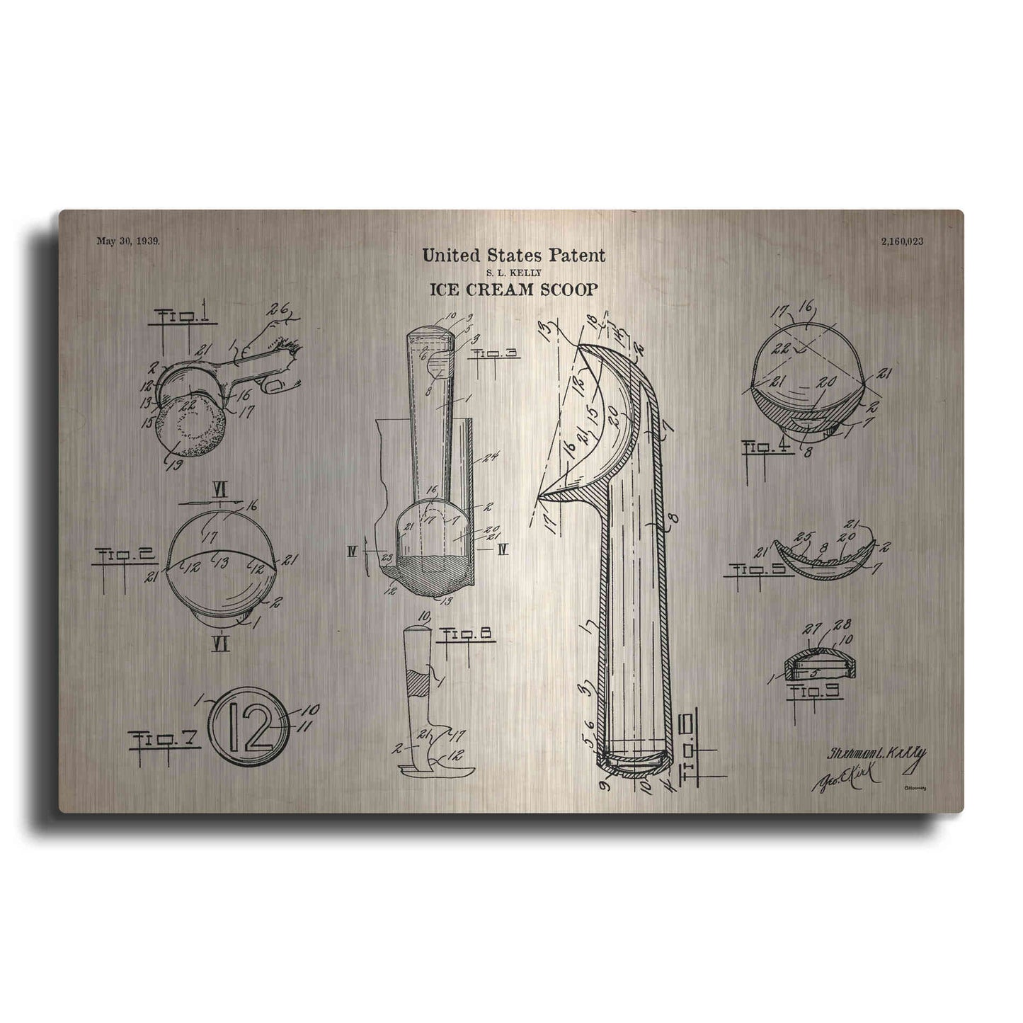 Luxe Metal Art 'Ice Cream Scoop Blueprint Patent Parchment' Metal Wall Art