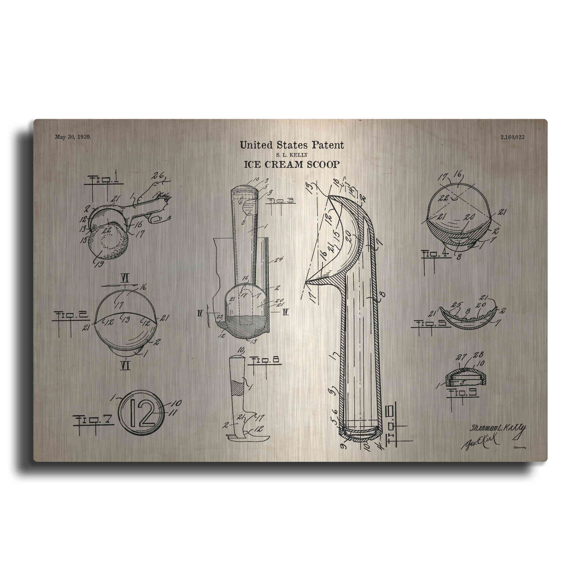 Luxe Metal Art 'Ice Cream Scoop Blueprint Patent Parchment' Metal Wall Art
