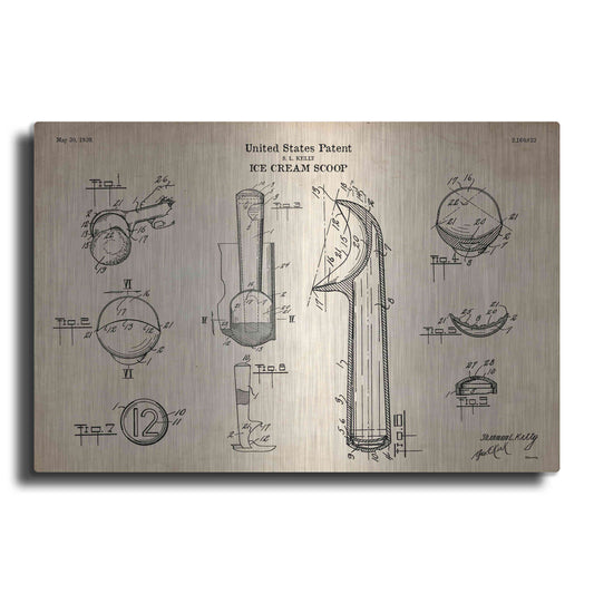 Luxe Metal Art 'Ice Cream Scoop Blueprint Patent Parchment' Metal Wall Art