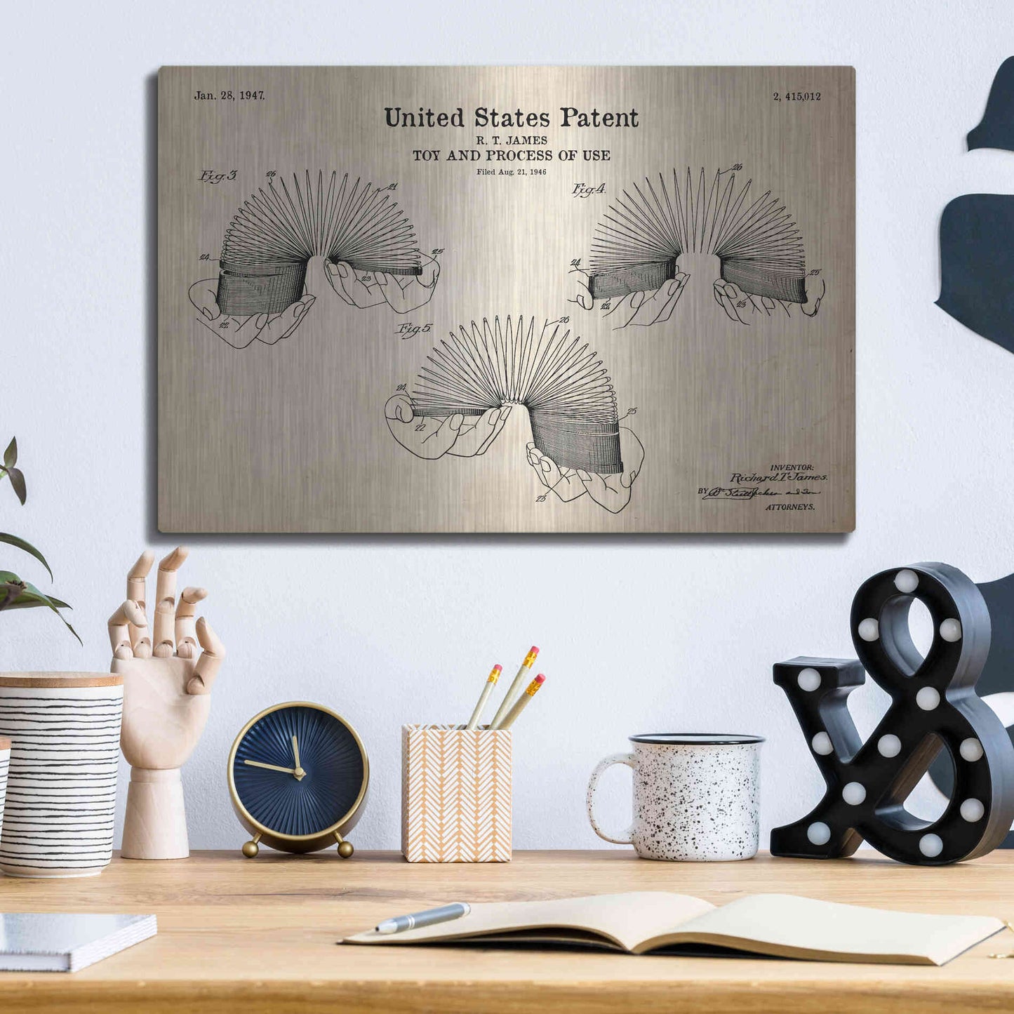 Luxe Metal Art 'Toy and Process of Use Blueprint Patent Parchment' Metal Wall Art,16x12