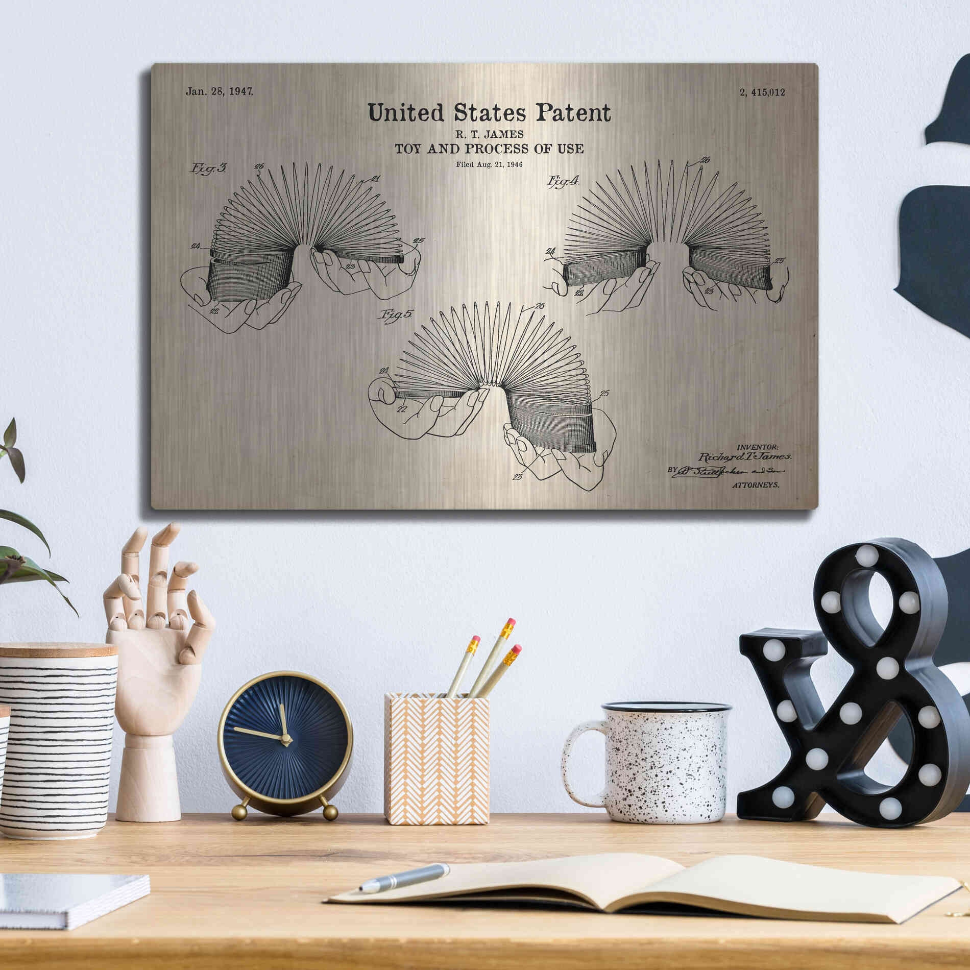 Luxe Metal Art 'Toy and Process of Use Blueprint Patent Parchment' Metal Wall Art,16x12