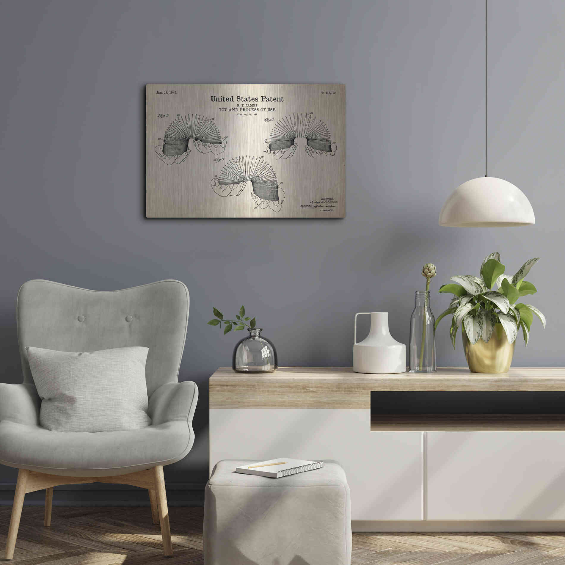 Luxe Metal Art 'Toy and Process of Use Blueprint Patent Parchment' Metal Wall Art,24x16