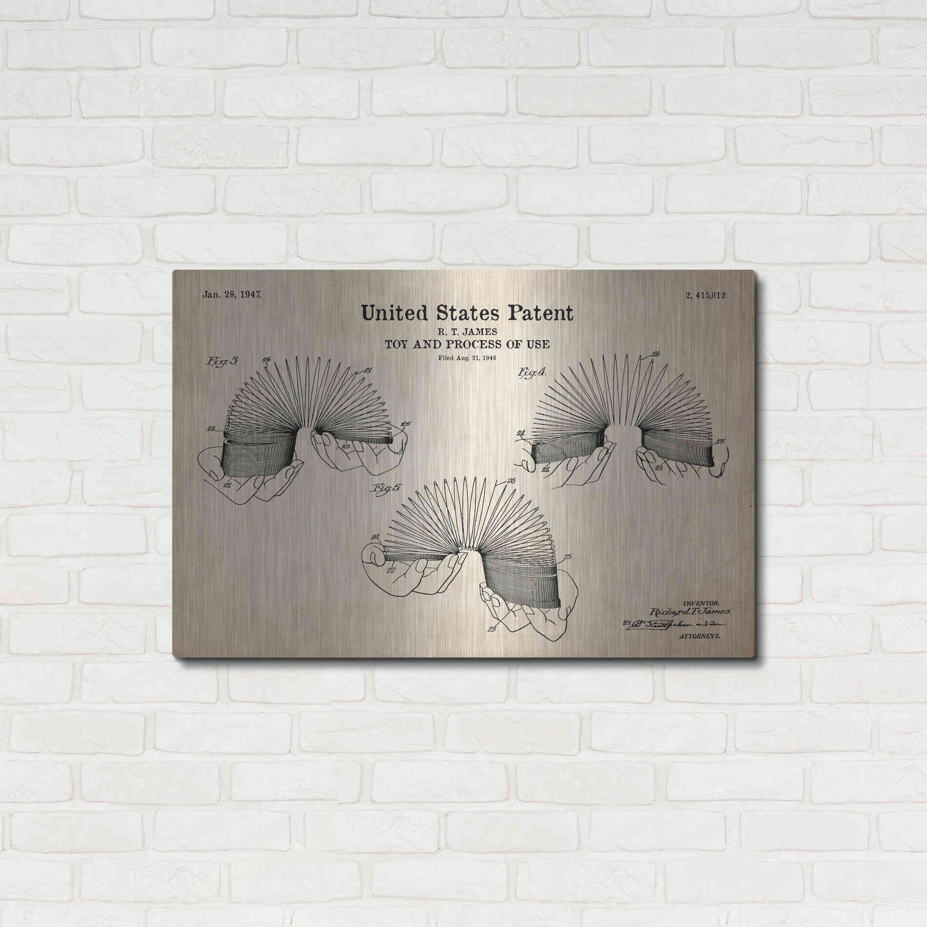 Luxe Metal Art 'Toy and Process of Use Blueprint Patent Parchment' Metal Wall Art,36x24