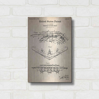 Luxe Metal Art 'Tripod Flying Boat Blueprint Patent Parchment' Metal Wall Art,12x16