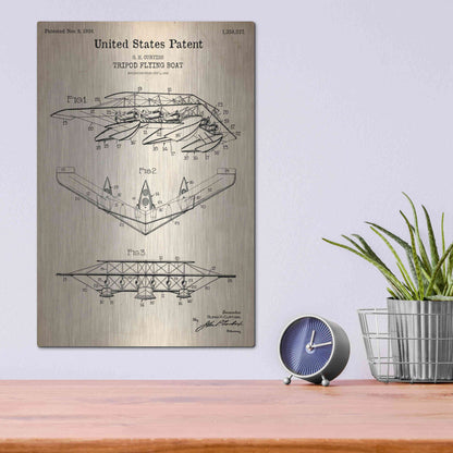 Luxe Metal Art 'Tripod Flying Boat Blueprint Patent Parchment' Metal Wall Art,12x16