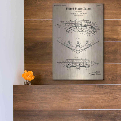 Luxe Metal Art 'Tripod Flying Boat Blueprint Patent Parchment' Metal Wall Art,12x16