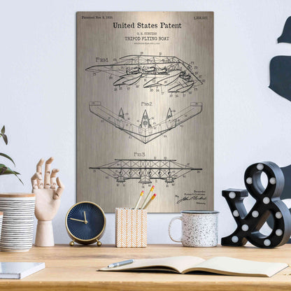 Luxe Metal Art 'Tripod Flying Boat Blueprint Patent Parchment' Metal Wall Art,12x16