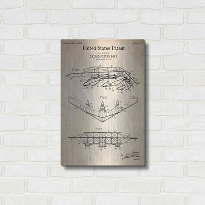 Luxe Metal Art 'Tripod Flying Boat Blueprint Patent Parchment' Metal Wall Art,16x24
