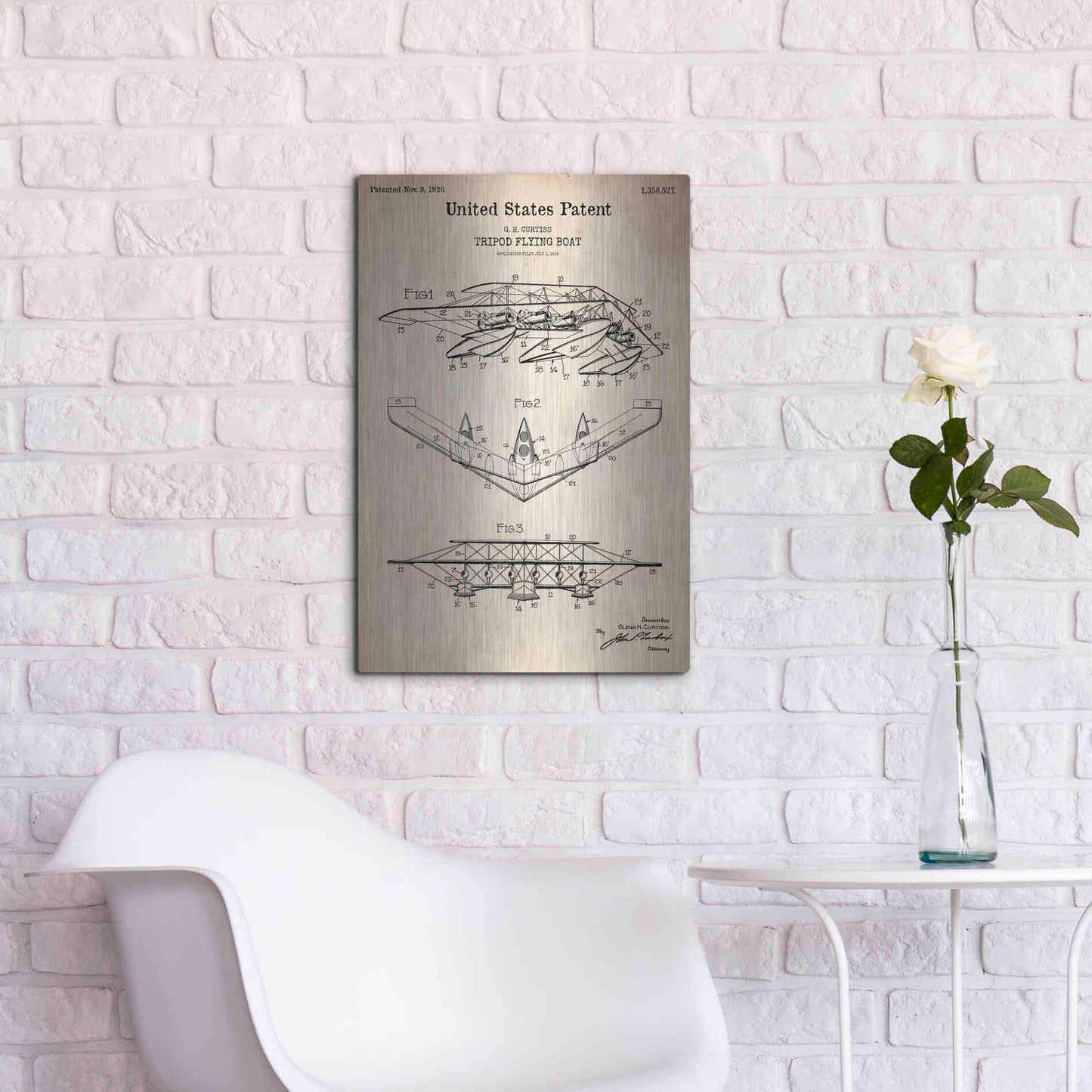 Luxe Metal Art 'Tripod Flying Boat Blueprint Patent Parchment' Metal Wall Art,16x24