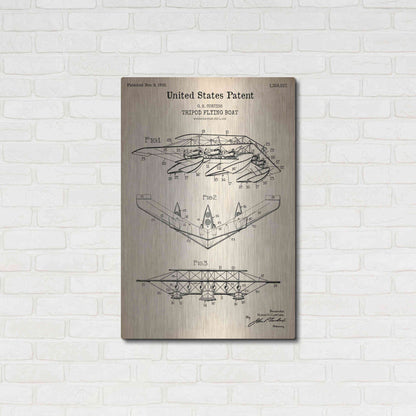 Luxe Metal Art 'Tripod Flying Boat Blueprint Patent Parchment' Metal Wall Art,24x36