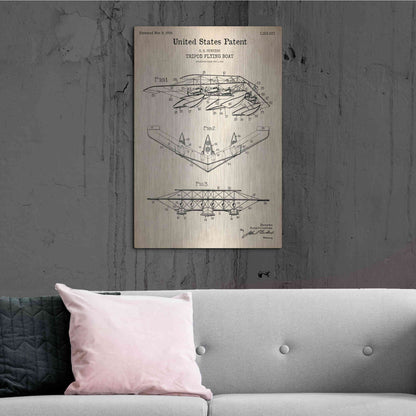 Luxe Metal Art 'Tripod Flying Boat Blueprint Patent Parchment' Metal Wall Art,24x36
