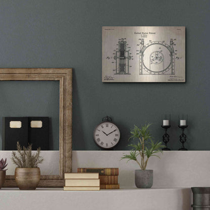 Luxe Metal Art 'Tesla Turbine Blueprint Patent Parchment' Metal Wall Art,16x12