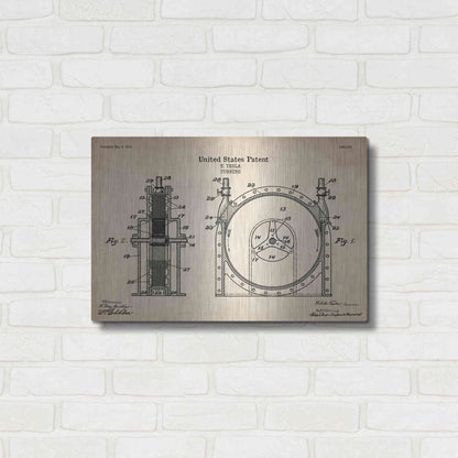 Luxe Metal Art 'Tesla Turbine Blueprint Patent Parchment' Metal Wall Art,24x16