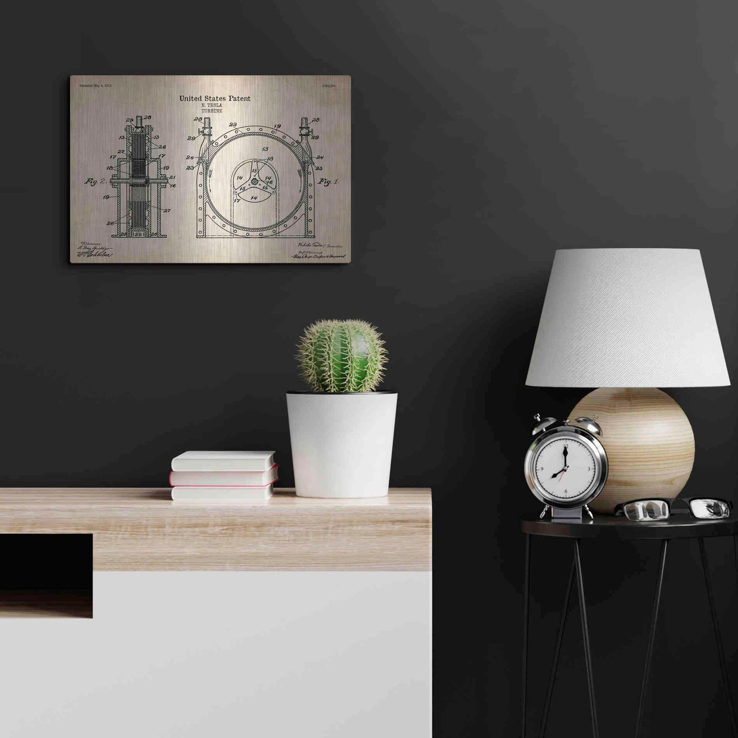 Luxe Metal Art 'Tesla Turbine Blueprint Patent Parchment' Metal Wall Art,24x16