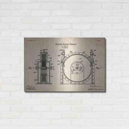 Luxe Metal Art 'Tesla Turbine Blueprint Patent Parchment' Metal Wall Art,36x24