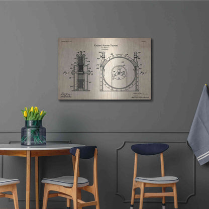 Luxe Metal Art 'Tesla Turbine Blueprint Patent Parchment' Metal Wall Art,36x24