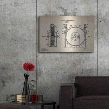 Luxe Metal Art 'Tesla Turbine Blueprint Patent Parchment' Metal Wall Art,36x24