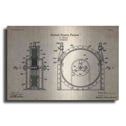 Luxe Metal Art 'Tesla Turbine Blueprint Patent Parchment' Metal Wall Art