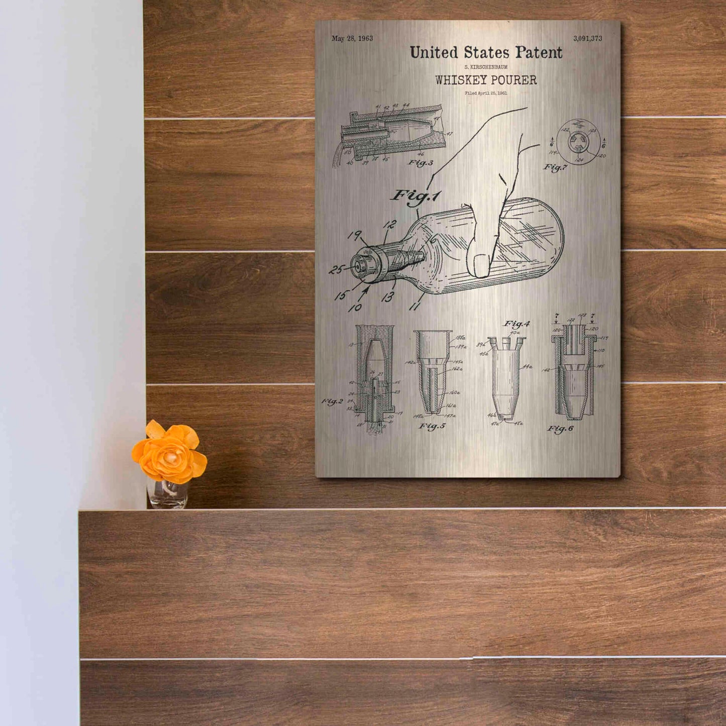 Luxe Metal Art 'Whiskey Pourer Blueprint Patent Parchment' Metal Wall Art,12x16